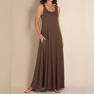 Soft Surroundings Santiago Dress Brown Sleeveless Maxi 60% Cotton 40% Modal